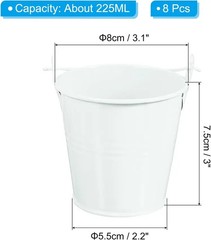8 Pcs 3″ x 3″ Small Metal Buckets Mini Galvanized Buckets White