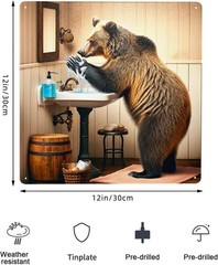 Rustic Brown Bear Handwashing Metal Tin Sign Cozy Cabin Bathroom Wall Art Dec…