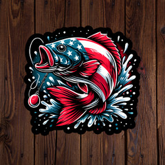Largemouth Bass sticker vinyl decal American flag fishing outdoor laptop mug
