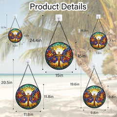 Stained Glass Window Hanging – Jesus Cross Wings Suncatcher Ready to Hang Window