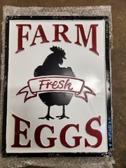 Upper Deck Farm Fresh Eggs Sign Metal 19.5″ Red Black White Farmhouse Vertical