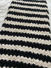 Handmade Chunky Queen Bed Runner Wrap Blanket Fringed Black Ivory Boho