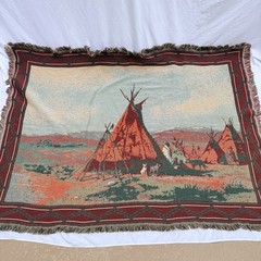 Goodwin Weavers Tapestry Throw Teepee Native American Indian Village 70x52in USA