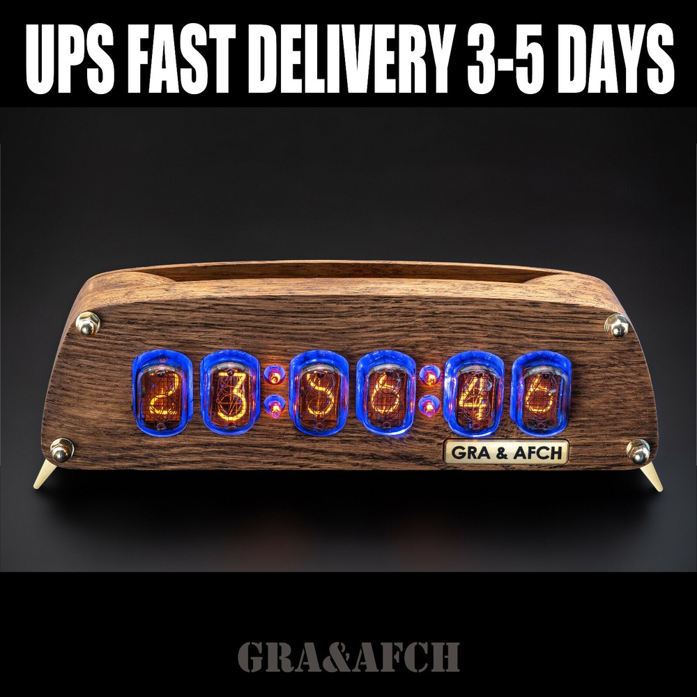 IN-12 Nixie Tubes Clock in Brushed Oak Case GRA&AFCH UPS FAST DELIVERY 3-5 days