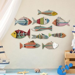 10 Pcs Wooden Fish Wall Decor Wood School of Fish Coastal Wall Decor Beach Wall.