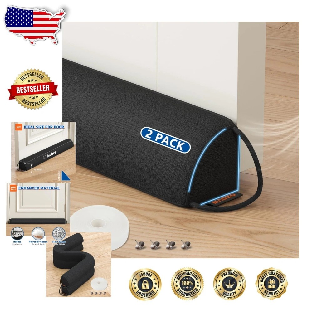 Versatile 30″ Door Draft Blocker 2 Pack Cotton Polyester Easy Install