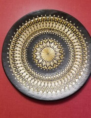Russian Plate Ceramic Inlay Geometric Design 7.75 In Brown,Gold- repaired