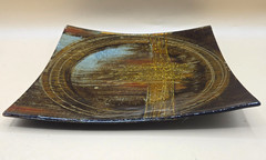 Decorative Fused Glass Square Glass Plate Gold, Brown w/Glitter High Gloss 9.5″