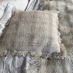 Vtg Tapestries Ireland Helena Ruuth Ivory Beige Wool Throw Blanket Pillow Plaid