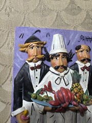 Vintage Ceramic 3D «Three Chefs» Wall Hanging Plaque – 4.75 Inches x 6.25 Inches