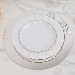 10 SILVER Round 12″ Decorative Mirror Plastic Charger Plates Wedding Events