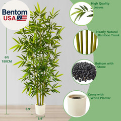 Artificial Bamboo Tree, 6Ft Tall Fake Bamboo Plant with White Planter, Faux Tree