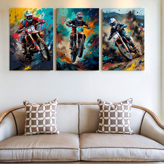 3 Pieces Vibrant Motocross Racing Large Wall Art Set for Bedroom Set Of 3