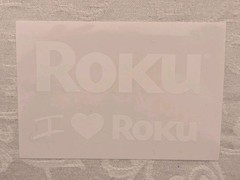 NEW Roku + I Love 3 Roku Die Cut Decal Stickers 4″ Inches Long White Clear