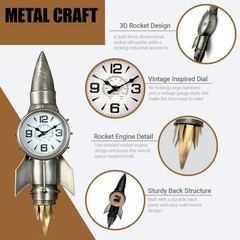 Space Decor Rocket Wall Clock, Pilot Gifts Aviation Gifts Industrial Metal Wa…