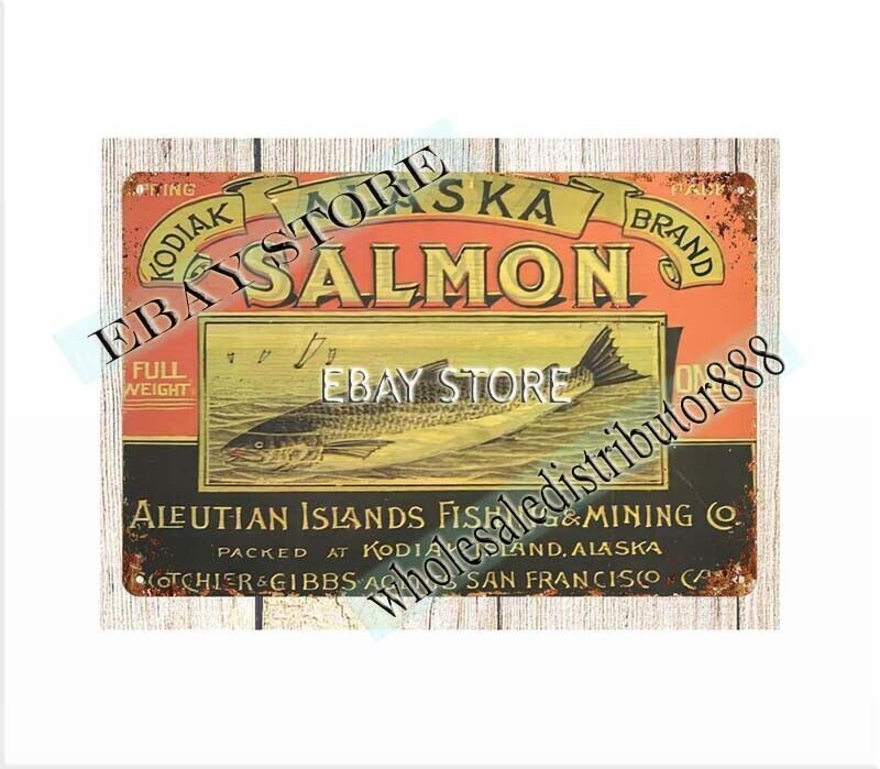beautiful bedroom decor Kodiak Alaska Salmon metal tin sign