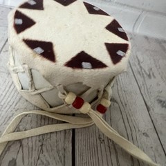 Native American Style Painted Rawhide Drum 4″ – Eagle Sunset Wall Hanging Decor