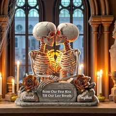 2D Flat Custom Skull Couple Acrylic Plaque Gothic Wedding Anniversary Gift