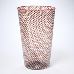 Vintage Murano Style Reticello Fishnet Glass Vessel Vase 10″h