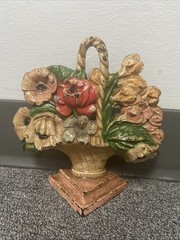 Hubley #484 «Poppies And Snapdragons» Cast Iron Floral Basket Doorstop 1930s
