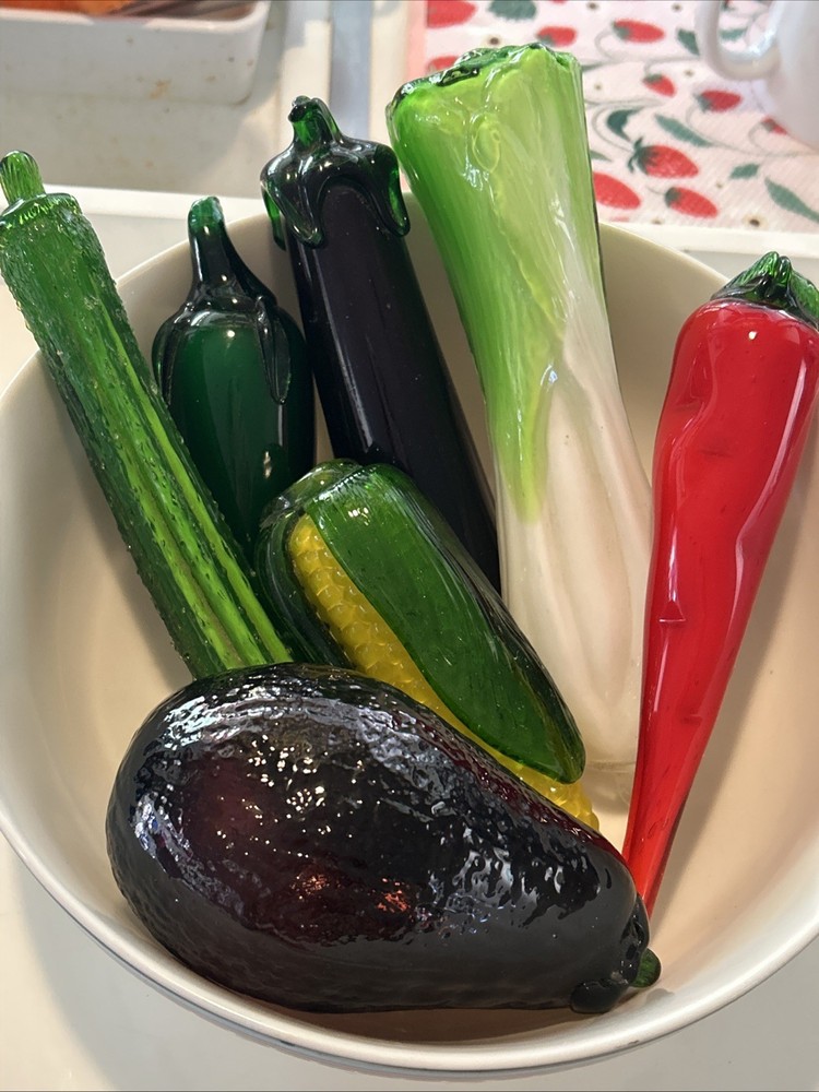 Vtg Murano Style Italian Hand Blown Art Glass Vegetables Lot Of 7 Pristine