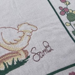Vintage Precious Moments Blanket Goose Rainbow Girl Goose Heart Floral Fringe