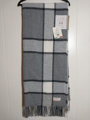 Cristina Chiti Italian Wool Blend Fringe Throw 51X67″ Gray Black White Plaid