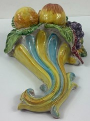 Vtg Italian Ceramic Terra Cotta Cornucopia w/Fruits Wall Hanging Home Decor