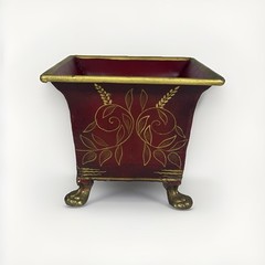 Foreside Planter Cache Pot Tôleware Brass Claw Footed India Vintage Red Decor