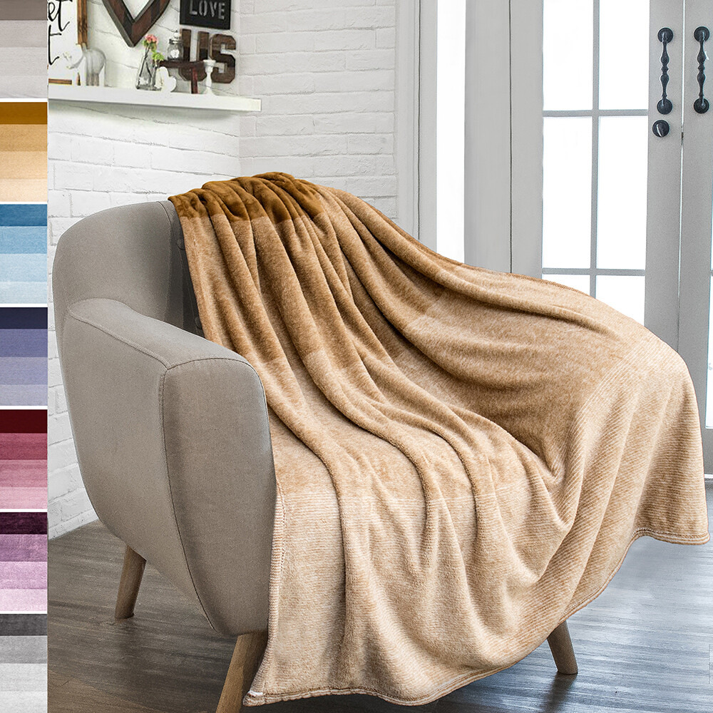 Fleece Ombre Throw Blanket Soft Cozy Gradient Microfiber Couch Throw Bed Decor