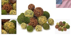 Fake Moss & Rattan Balls Filler – 18-Piece Set for Centerpieces & DIY Projects
