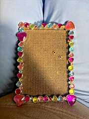 Rectangular Picture Frame with Multicolored Glass Gems Border 4.5 x 6.5″