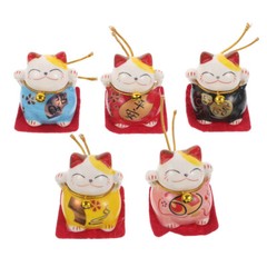 5PCS Innovative Fortune Cat Ornament Mini Ceramic Auspicious Cat Art Crafts
