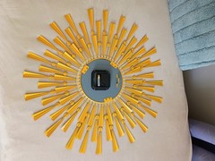 FLEBLE Large Starburst Wall Clock Bling Modern Gold 24″ MCM Style EUC