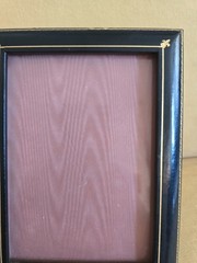 Vintage Black Leather Gold Embossed Fleur-de-Lis Photo Frame 8.5×6.2″ Easel Back