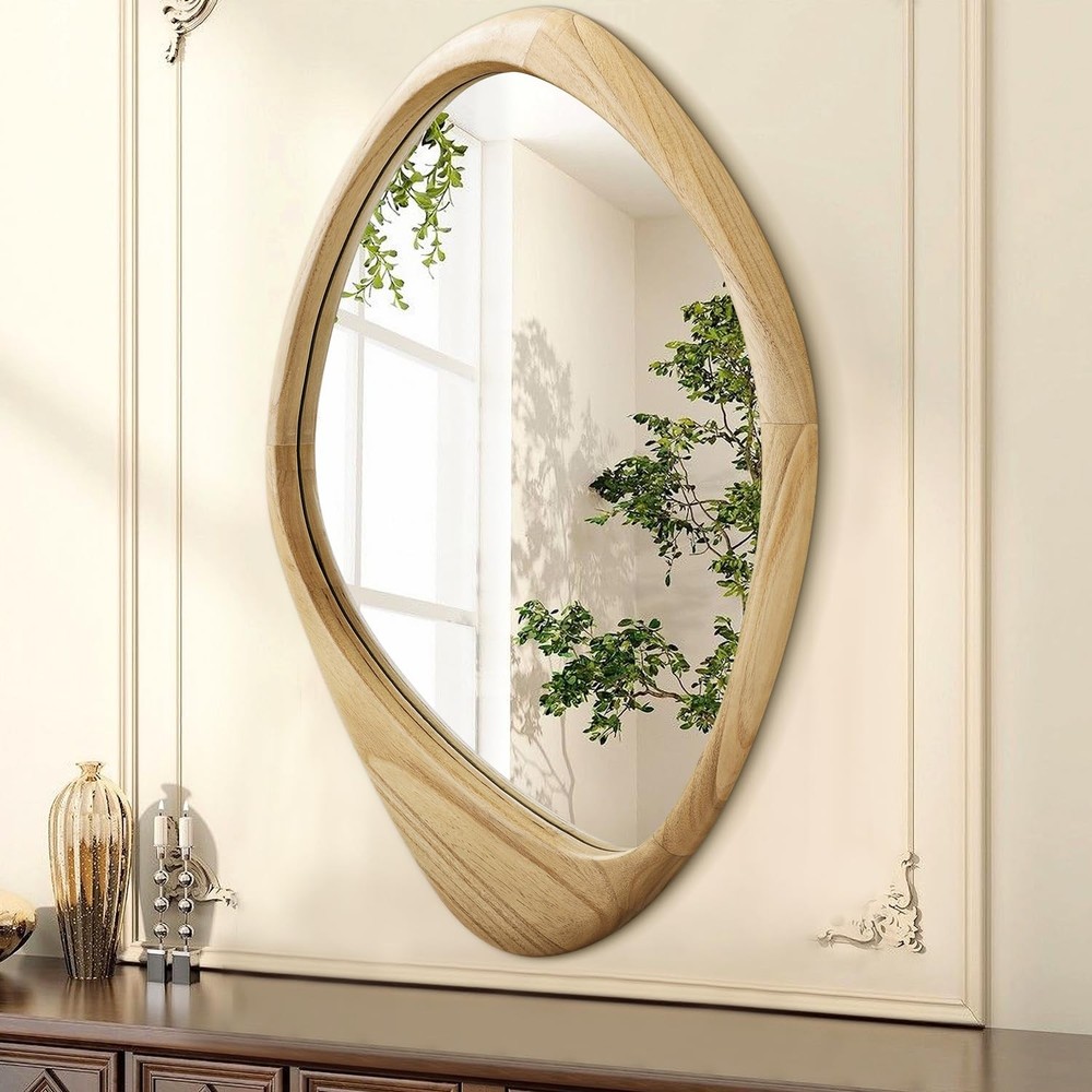 Large Wall Mirror with Irregular Wood Framed 24″x16″ Decorative Asymmetrical …