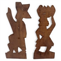 Carved Wood African Tribal Medium Wall Figures Sculptures Set 2 Brown Decor