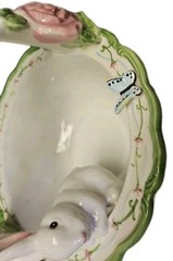 Springtime Ceramic Basket with Flowers, Butterfly & Bunny Figurine 9×10 EUC