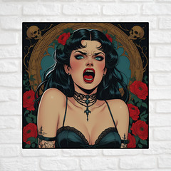 Pinup girl sticker vinyl decal vampire growling sexy seductive cleavage gothic