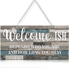 Funny Welcome Front Door Sign Welcome-ish Hanging Sign 12 x 6′ Inch, Rustic Wall