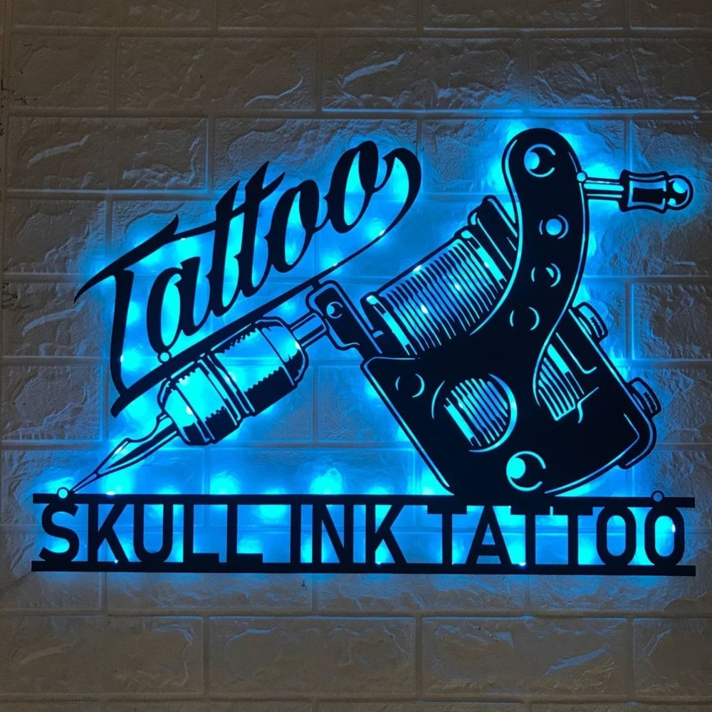 Personalized Tattoo Artist Metal Sign with LED, Custom Ink Studio Name Decor