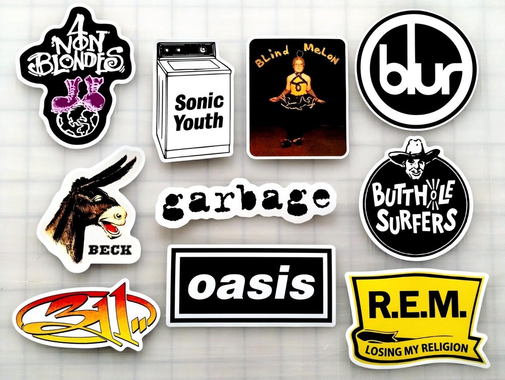90’s Alt Rock Bands Vinyl Sticker Lot (10) SET 3 REM Surfers Non Blondes Oasis