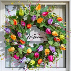 Summer Spring Wreaths for Front Door 26 Inch, Tulip Spring Summer Wreath with