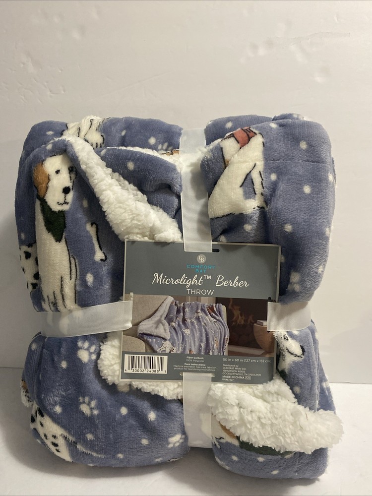 Blanket 100% Polyester Confort Bay Microlight Berber Dog Print Throw 50”x60” New