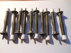 10) 3″ Spring Door Stops, Antique Brass Finish, Metal Spring With A White Cap