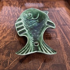 Vintage Green Glazed Ceramic Hanging Fish Sculpture Mid Century Home Decor