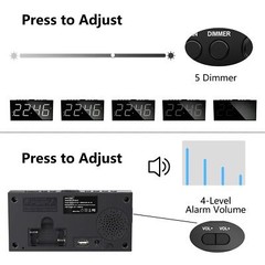 Alarm Clock for Bedroom LED Display Plug in Digital Clock with USB Charging Port