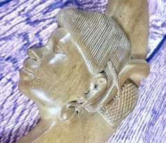 Pair of Vintage Native American Indian Wooden Carved Moons Wall Hangings.