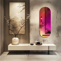 Full Length Iridescent Wall Mirror Rainbow Oblong Style Eye-catching Oval Mirror