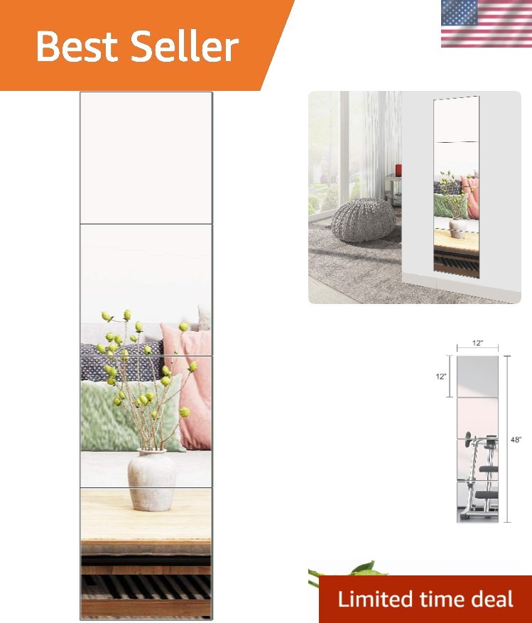 Versatile 2″x2″ Frameless Glass Mirror Tiles – 4pcs for Home & Gym Decor